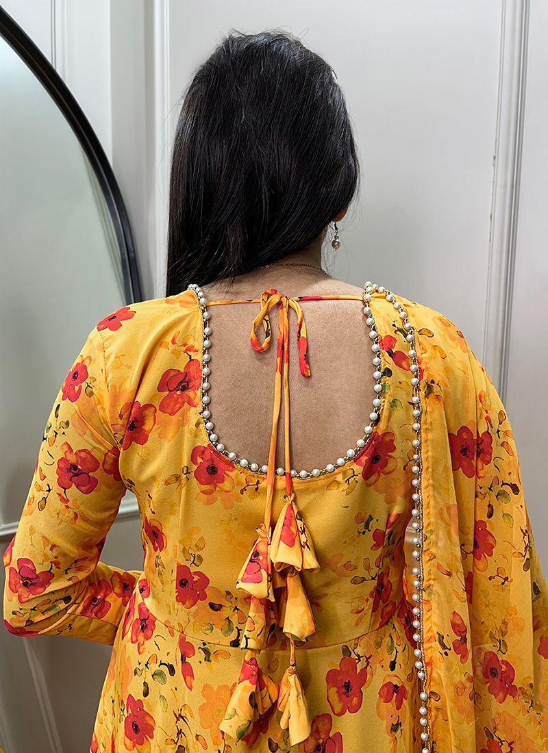Georgette yellow shaded dupatta with black border
